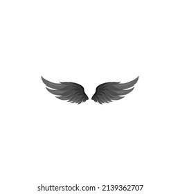 Angel black wings bird fly realistic. Wings of Darkness. Pair of white background isolated angel style wings