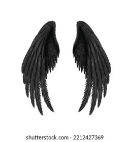 Angel black wings bird fly realistic. Wings of Darkness. Pair of black isolated angel style wings
