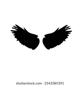 Angel black wings bird fly realistic. Wings of Darkness. Pair of black isolated angel style wings of bird  on white background.