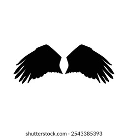 Angel black wings bird fly realistic. Wings of Darkness. Pair of black isolated angel style wings of bird  on white background.