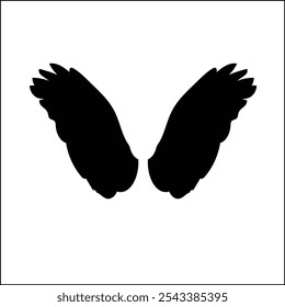 Angel black wings bird fly realistic. Wings of Darkness. Pair of black isolated angel style wings of bird  on white background.