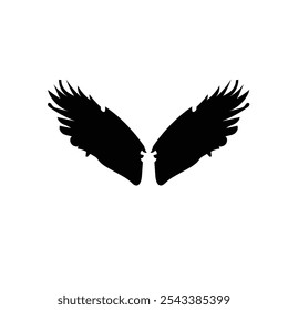 Angel black wings bird fly realistic. Wings of Darkness. Pair of black isolated angel style wings of bird  on white background.