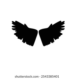 Angel black wings bird fly realistic. Wings of Darkness. Pair of black isolated angel style wings of bird  on white background.