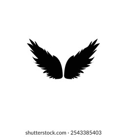 Angel black wings bird fly realistic. Wings of Darkness. Pair of black isolated angel style wings of bird  on white background.