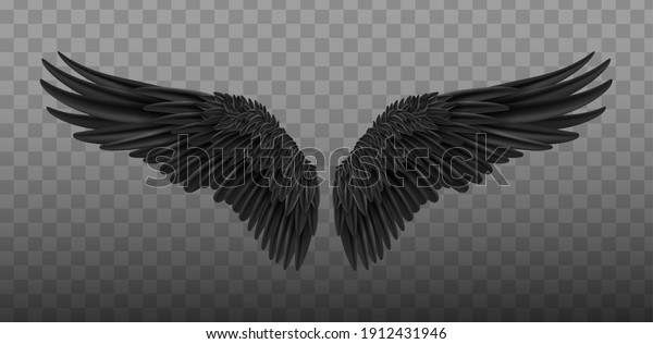 Angel black wings bird fly\
realistic. Wings of Darkness. Pair of black isolated angel style\
wings