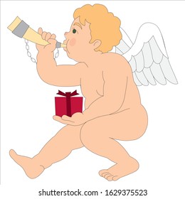 Angel blowing a horn. Vector isolated illustration for feburary holiday of St. Valentine's Day.