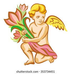 Angel with a bouquet of flowers