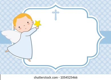 angel boy. Christening or communion card. space for text