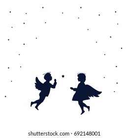 Angel boy and girl. Concept idea. Christmas time. Good night. Vector illustration.EPS 8