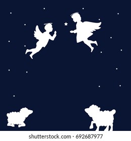 Angel boy and girl. Concept idea. Christmas time. Good night. Vector illustration.EPS 8