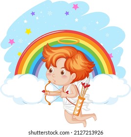 Angel boy holding bow and arrow cartoon character illustration