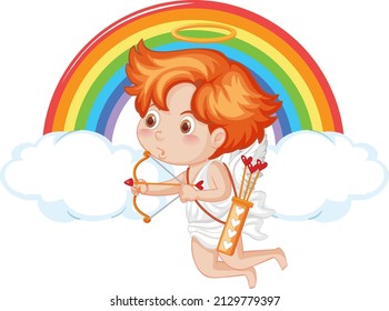 Angel boy holding bow and arrow cartoon character illustration