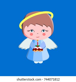 Angel boy  holding a Christmas burning candle in her hand