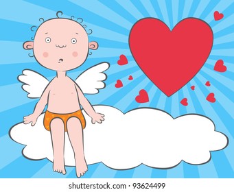 Angel boy on a cloud. Vector illustration