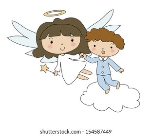 Angel and the boy in pajamas. 
