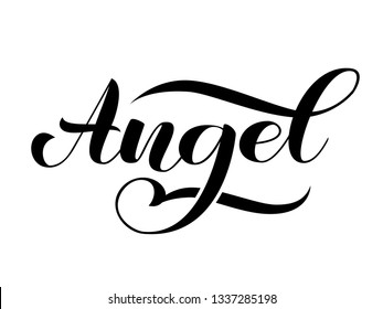 Angel brush lettering for clothes, card or poster. Vector illustration