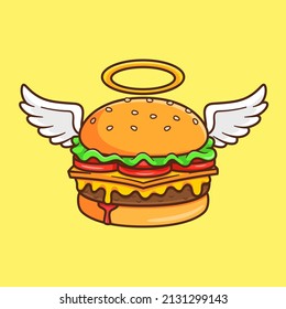 Angel Burger Flying Cartoon Vector Icon Illustration. Food Object Icon Concept Isolated Premium Vector. Flat Cartoon Style