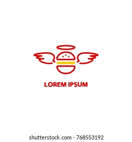 Angel Burger Logo With Wing And Halo In Line Art Outline Style