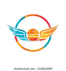 Angel burger logo with wings logo design. Flying burger logo concept.	