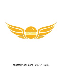 Angel burger logo with wings logo design. Flying burger logo concept.	