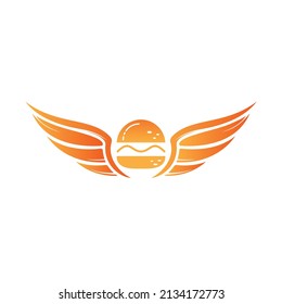 Angel burger logo with wings logo design. Flying burger logo concept.	