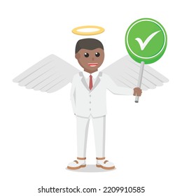 angel businessman african with checklist sign information design character on white background