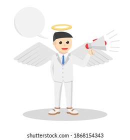 angel businessman with megaphone and callout design character on white background