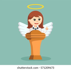 angel businesswoman giving speech