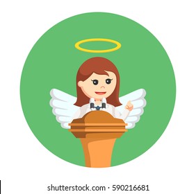 angel businesswoman giving speech in circle background