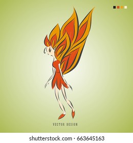 Angel, butterfly logo vector illustration, queen, icon, vintage icon, drawing, fire