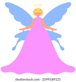 angel with butterfly-like wings, ethereal and celestial being flat vector illustration