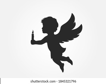 angel with a candle. christmas symbol. isolated vector black silhouette image