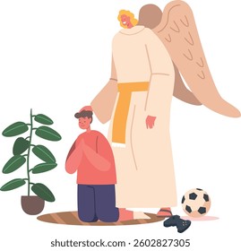 Angel caring boy child footballer