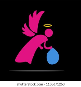 angel carrying a plastic bag. vector.