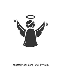 Angel Cartoon Icon Silhouette Illustration. Religion Celebration Vector Graphic Pictogram Symbol Clip Art. Doodle Sketch Black Sign.