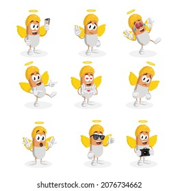 Angel Cartoon Mascot Character Set