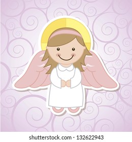 angel cartoon over violet background. vector illustration