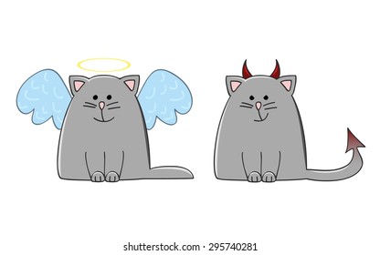 angel cat and devil cat vector illustration