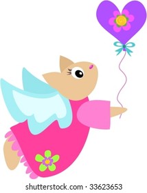 Angel Cat with Heart Balloon Vector