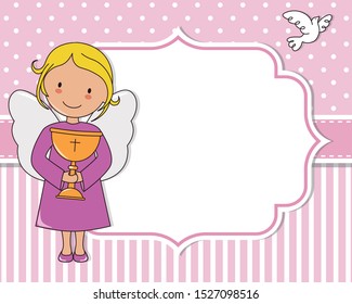 Angel with chalice. Frame with space for text or photo