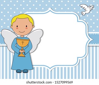 Angel with chalice. Frame with space for text or photo