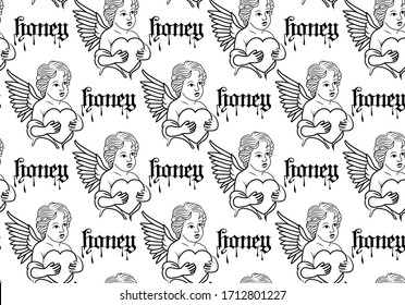 Angel child vector tattooseamless pattern