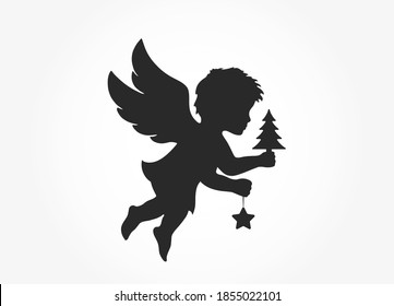 angel with Christmas tree and star. christmas design element. isolated vector image