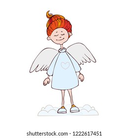 Angel in the clouds. Greeting card with angel for Christmas or Valentine's day.