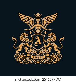 Diseño del logotipo del escudo de armas del ángel