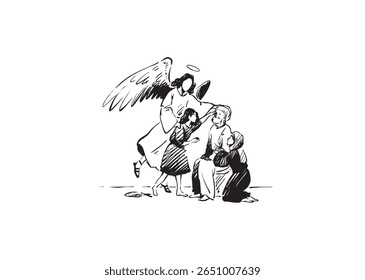 Um Anjo Conforta Quatro Indivíduos Diferentes em uma cena verdadeiramente emocionante de cuidado e amor