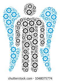 Angel composition of cog wheels. Vector cog wheel parts are organized into angel collage.
