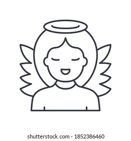 Icono de concepto Ángel, ilustración lineal aislada, vector de línea delgada, signo de diseño web, símbolo de concepto de contorno con trazo editable sobre fondo blanco.