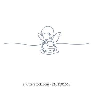 Angel. Continuous line art drawing. Vector illustration for interior, t shirt print, stamp, engraving, packaging, card. 