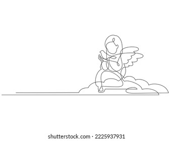 Angel. Continuous line art drawing vector illustration. Black and white